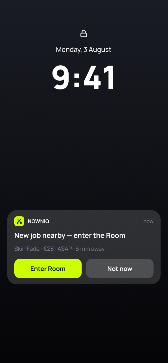 Lock screen notification of a new job offer