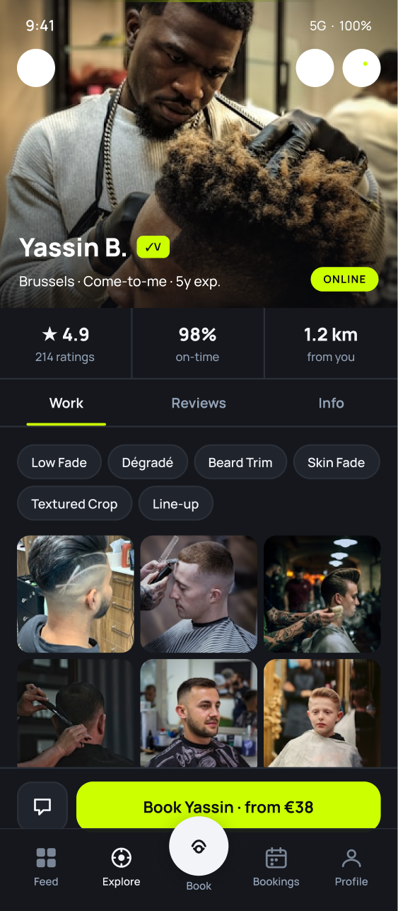Nowniq barber profile with portfolio and price